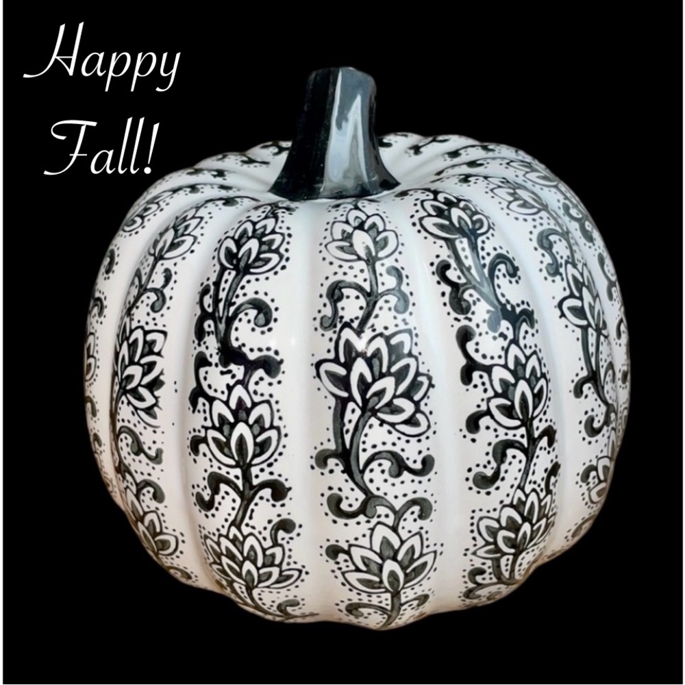 🍁HPx3🍁Black & White Boho Chic Ceramic Pumpkin Decor! NWT - Picture 2 of 16